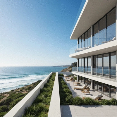 Luxurious hotel exterior with ocean views near Cottesloe Beach